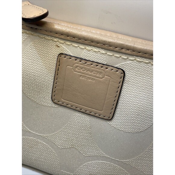 Lot of 2 Coach Tan Gray Signature Canvas Leather Wristlet Wallet Signature - Picture 3 of 16